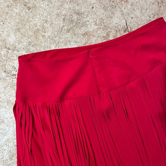 Lane Bryant Fringe Midi Skirt Sz 20 Red Back Lined Knee Length Western Cowgirl - Picture 11 of 14